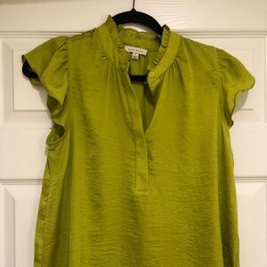 Green short sleeve silky blouse